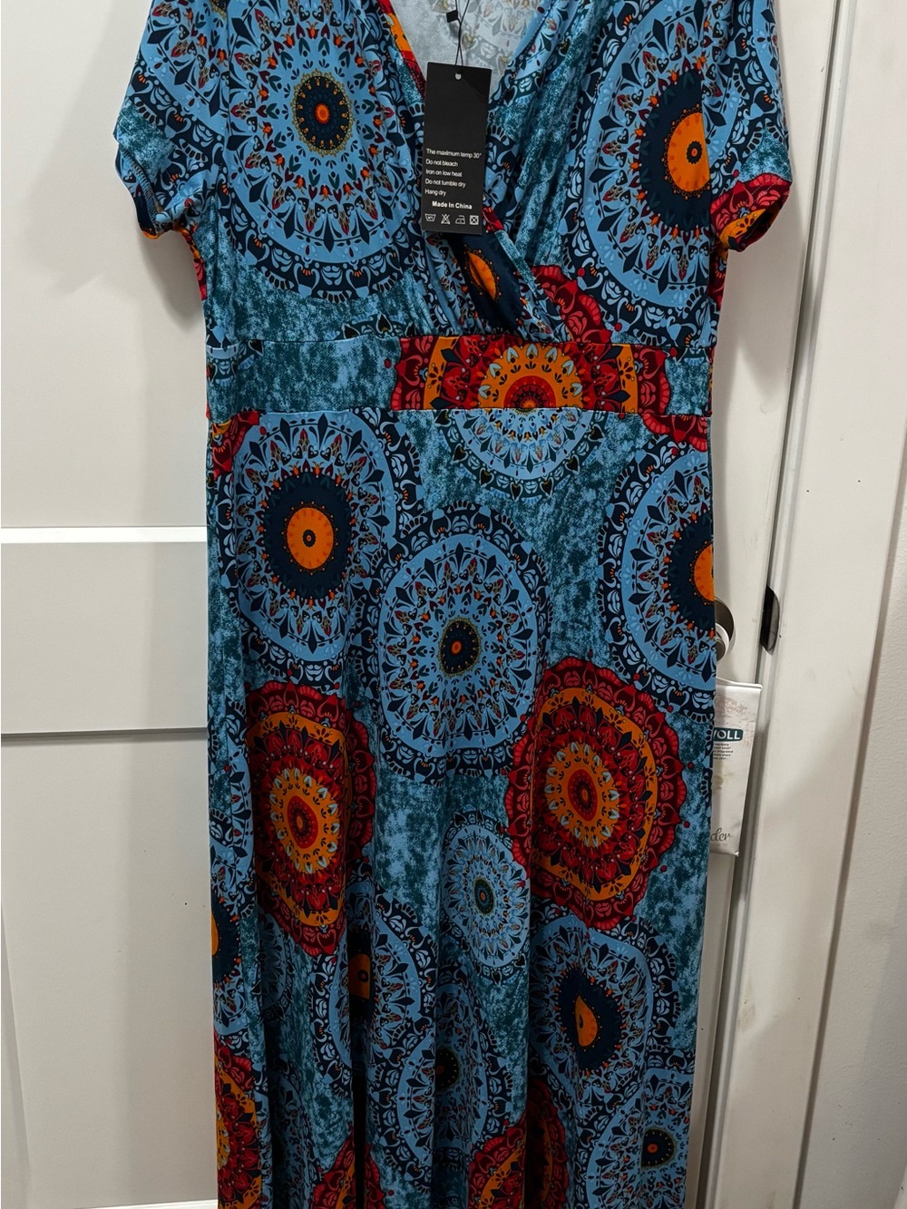 Blue Multi-Color Mandala Print Wrap Dress